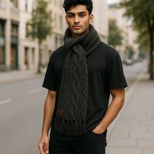 TIMBERLAND Wool Long Scarf, Thick Cable Knit Dark Gray NWT 74”x10”